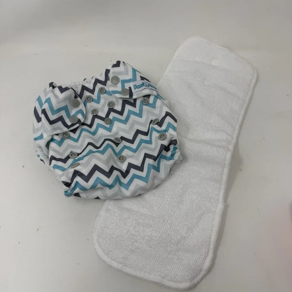 Mama Koala One Size Pocket Cloth Diaper Gray Teal Chevron Print Zig Zag